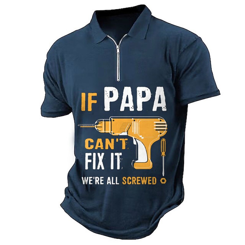 Men's Zip  Letter Graphic Prints Turndown Short Sleeves Polo Shirt