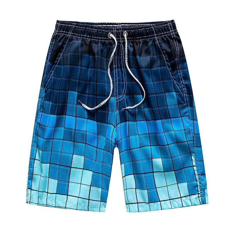 Men's Pocket Drawstring Straight Leg  Plaid Color Block Swim Shorts
