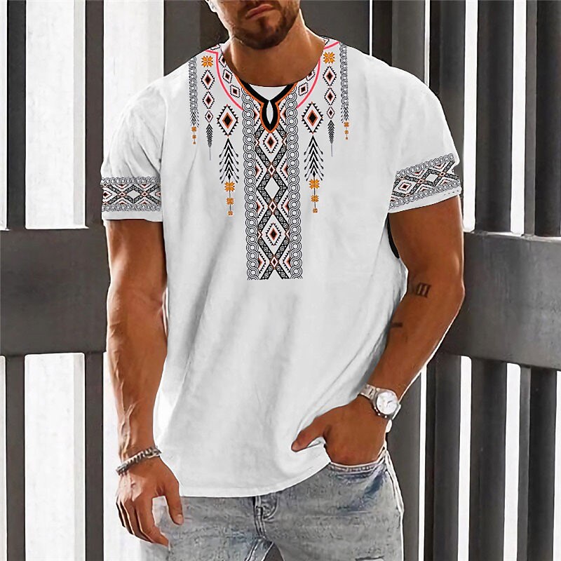 Men's Vintage Fashion Designer Outdoor Comfortable Soft 3D Print Short Sleeves T shirt