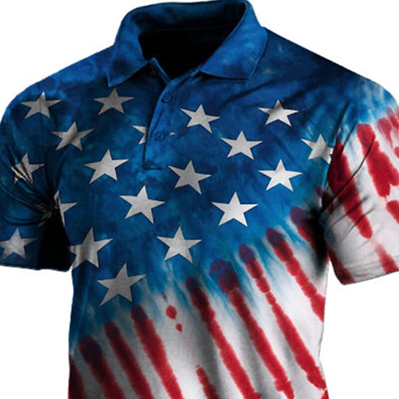 Men's National Flag Turndown  Button-Down Short Sleeve  Polo Shirt 