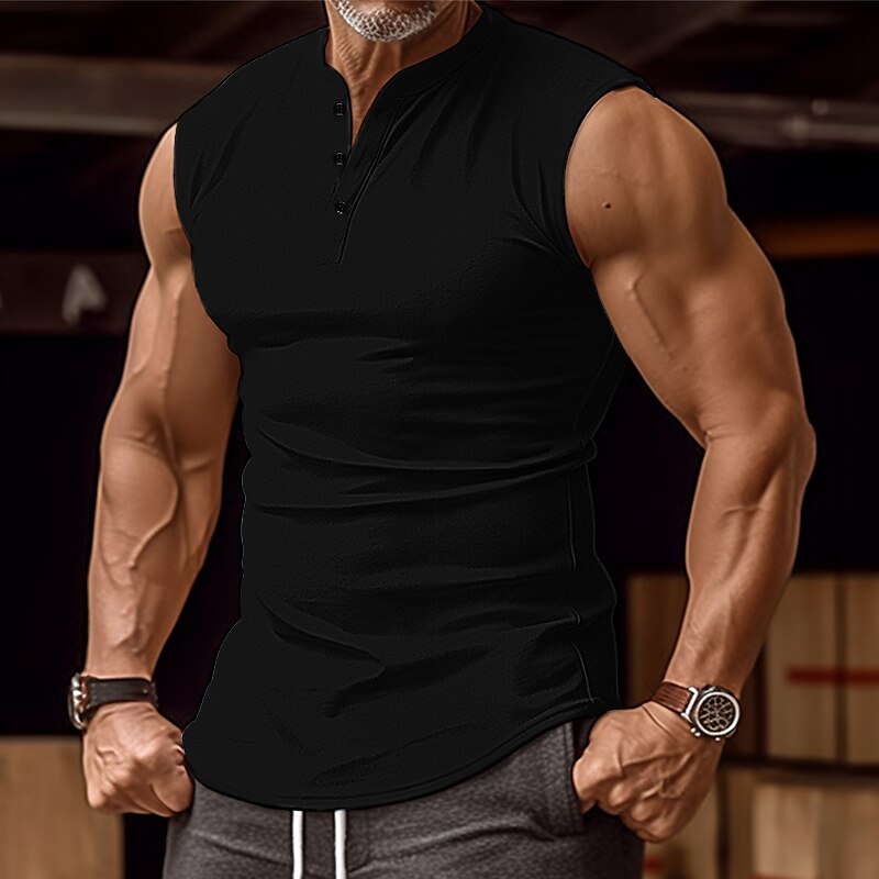 Men's Plain  Street Vacation Sleeveless  Basic Henley  Vest 