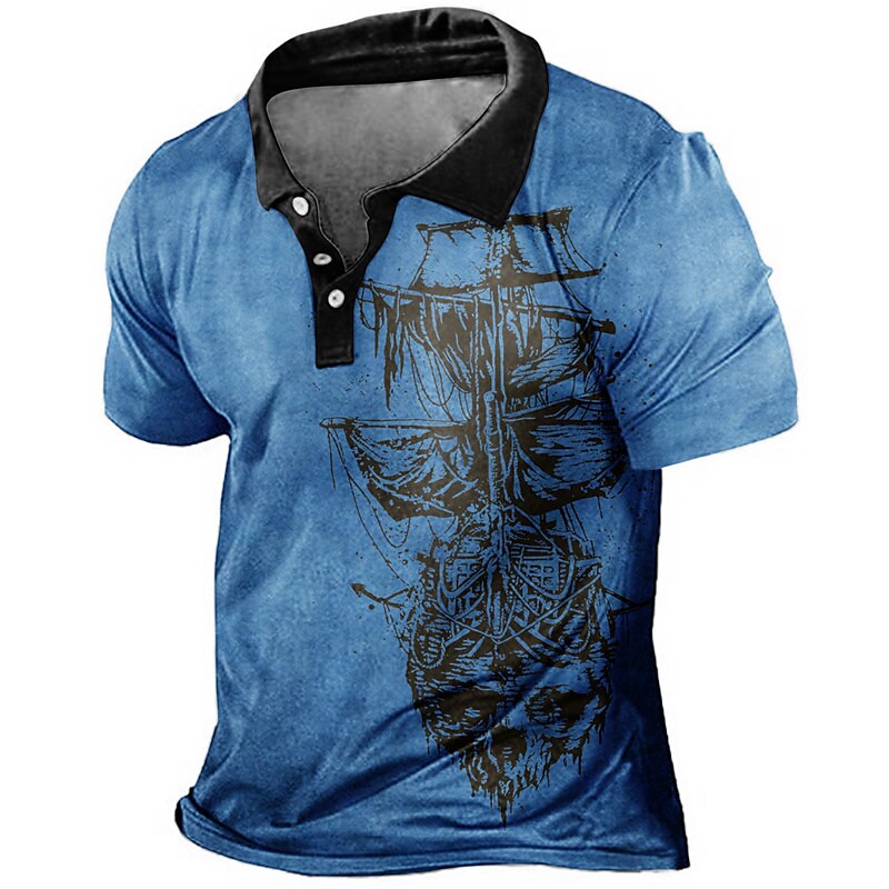 Men's Vintage Boat Outdoor Short Sleeve Polo Shirt