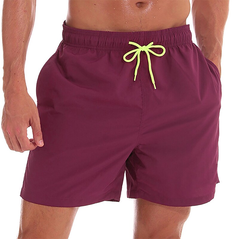 Men's Sport Runing Swimming Pockets Drawstring Breathable Solid Color Shorts 
