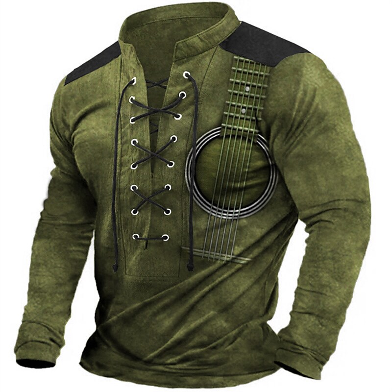 Men's Sweatshirt Navy Blue Purple Green Coffee Henley Graphic Musical 