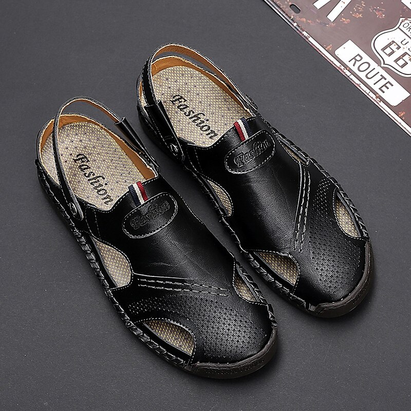 Men's Sandals Comfort Shoes Slingback Sandals Casual Outdoor Daily Upstream Shoes Cowhide Breathable Waterproof Non-slipping Light Brown Dark Brown Black Summer