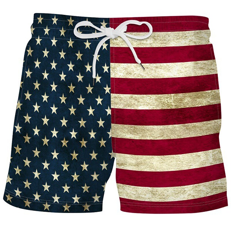 Men's Flag Pocket Drawstring Elastic Waist  Comfort Quick Dry Swim Shorts