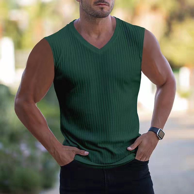 2023 Men's Knitted Vertical Stripe V-neck Sports Slim Vest