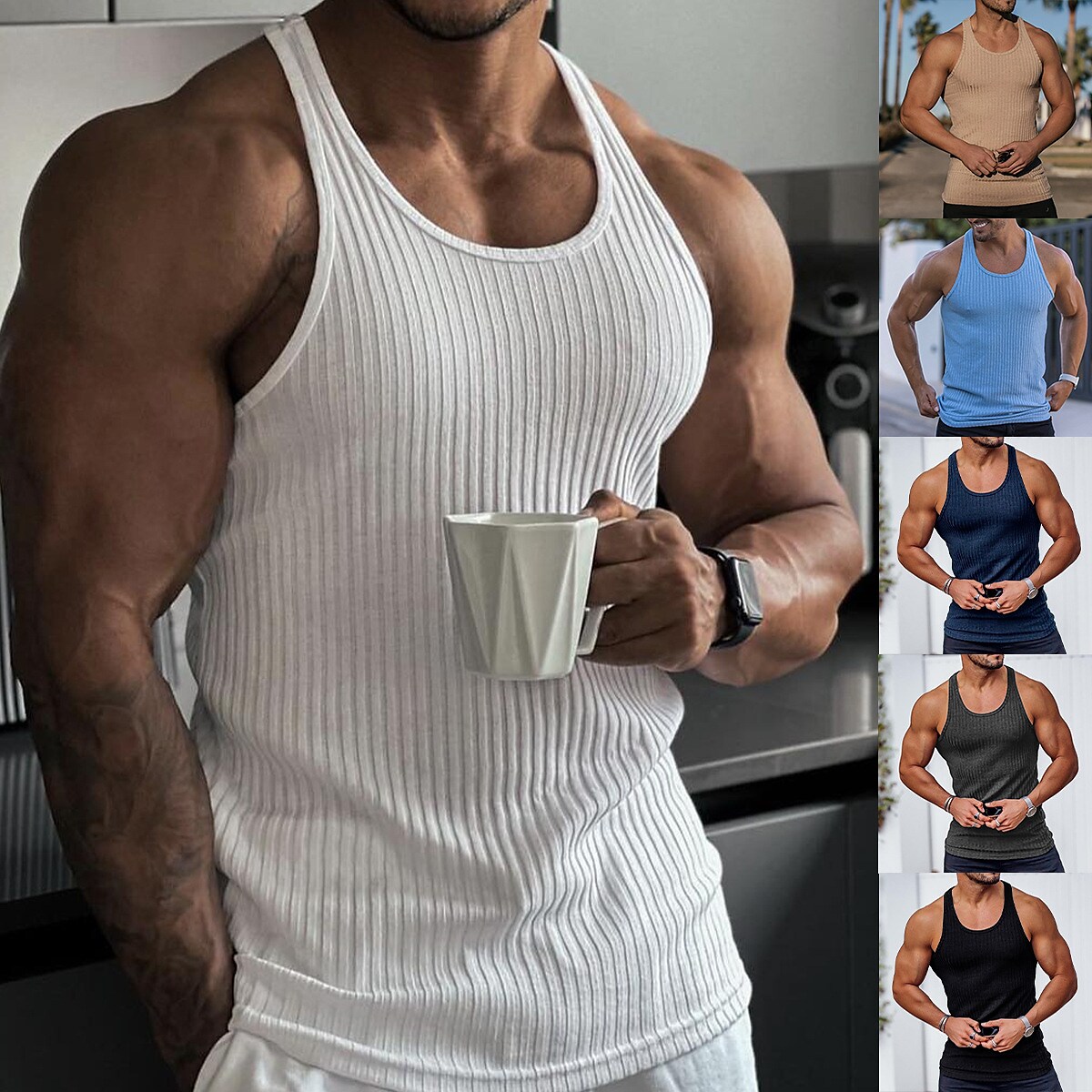 Men's Solid Colored Crew Neck Sports Vest