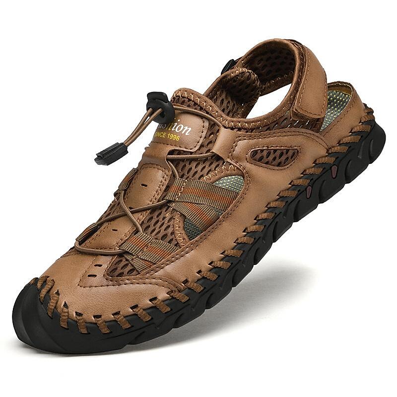 Men's Sandals Flat Sandals Fashion Sandals Leather Sandals Casual Beach Outdoor Beach Cowhide Breathable Red-brown Black Green Summer