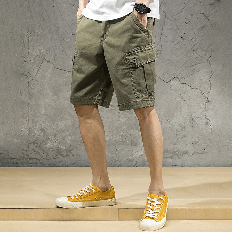 Men's Cargo  Flap Pocket Plain Comfort Breathable Outdoor Shorts 