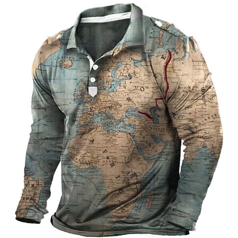 Men's 3D Map Print Long Sleeve T-shirt