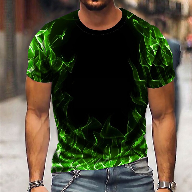 Men's T shirt Flame Print Short Sleeve Street Regular Fit Tops ...