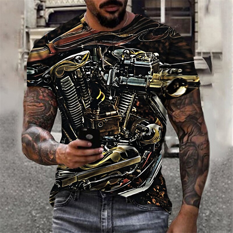 Men's Machine Motorcycle Print T-shirt（Designer）