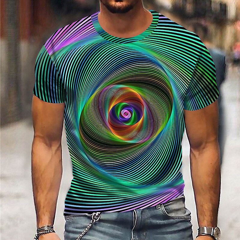 Men's T shirt 3D Print Optical Illusion Print Short Sleeve Street ...