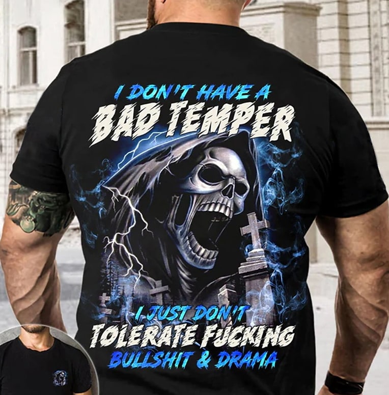 Bad Temper Skull Print Men's Short Sleeve T-Shirt