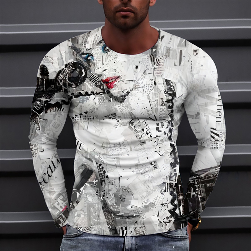 Men's Human face Print Long Sleeve T-shirt