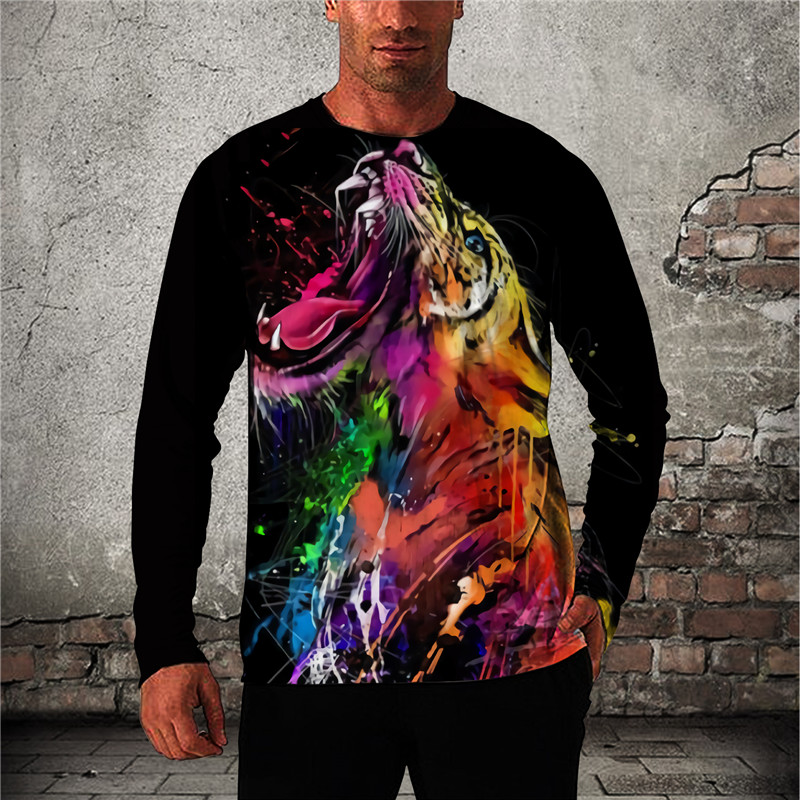 Men's Lion Print Long Sleeve T-shirt