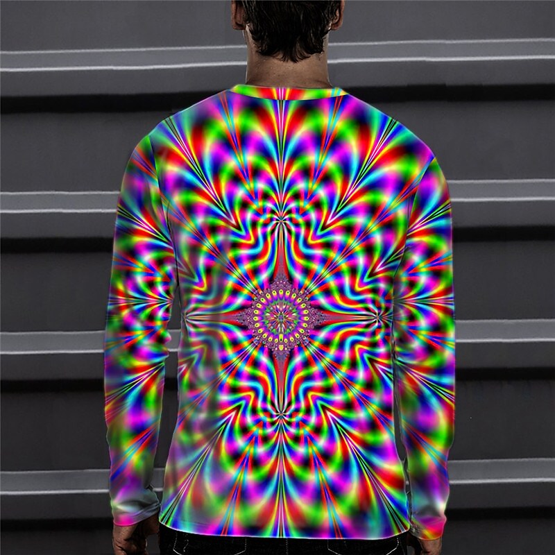 Men's T shirt 3D Print Optical Illusion Print Long Sleeve Street Tops ...