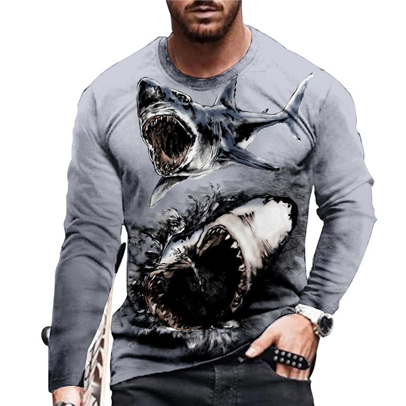Men's Shark Print Long Sleeve T-shirt