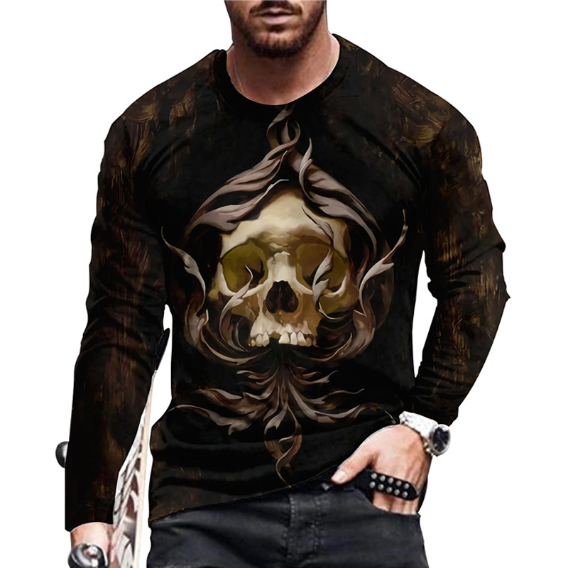 Men's Skull Skeleton Print Long Sleeve T-shirt