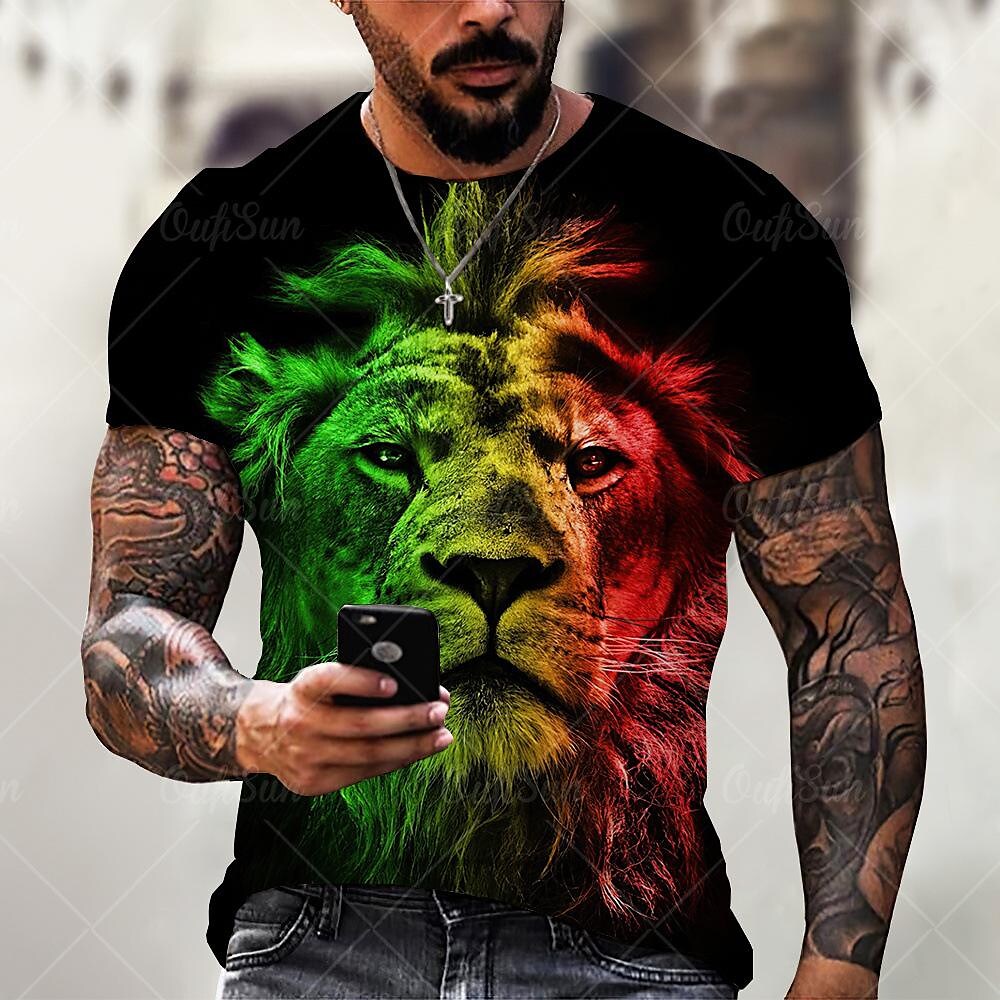 men"s lion graffiti painted printing children's clothing trend short-sleeved sports 3d t-shirt