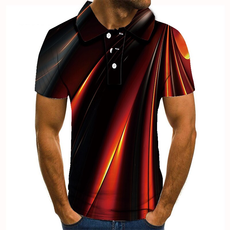 Men's Golf Shirt Tennis Shirt 3D Print Graphic Prints Linear Button ...