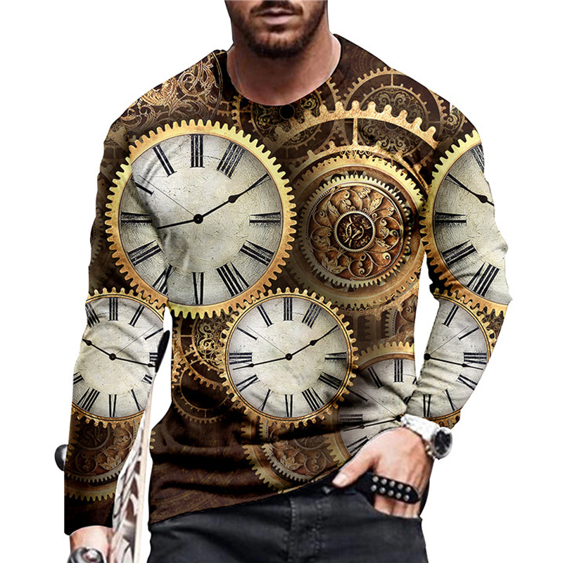Men's Clock Print Long Sleeve T-shirt