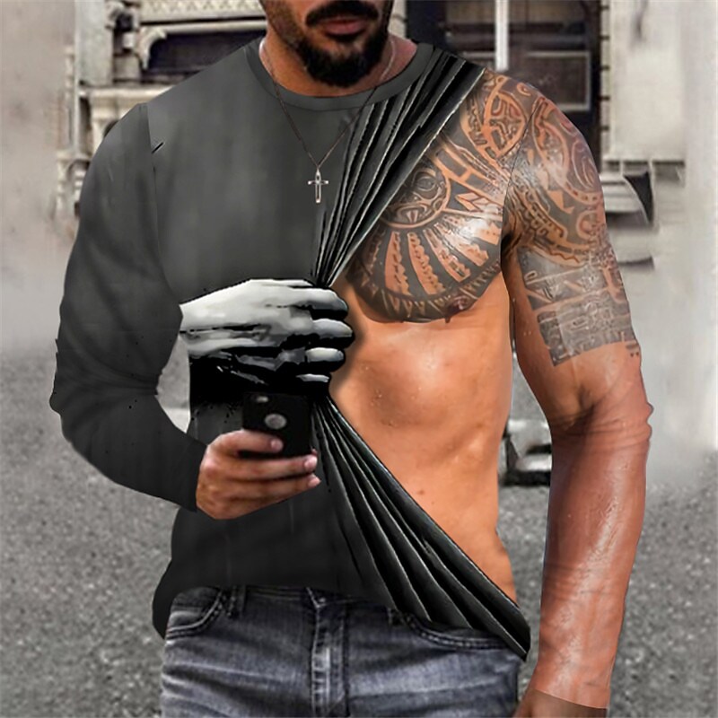 Men's 3D Print Muscle Print Long Sleeve T-shirt