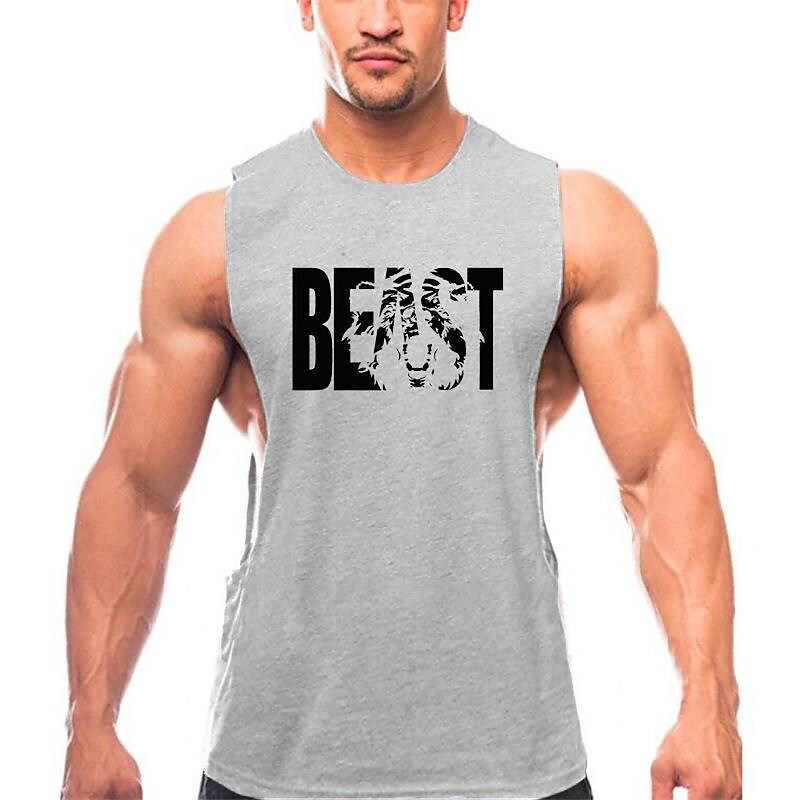 Men's round neck big slit beast sports vest