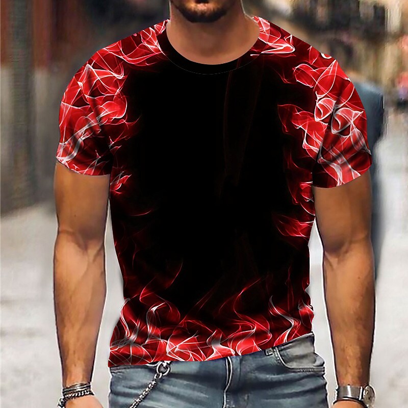 Men's T shirt Flame Print Short Sleeve Street Regular Fit Tops ...