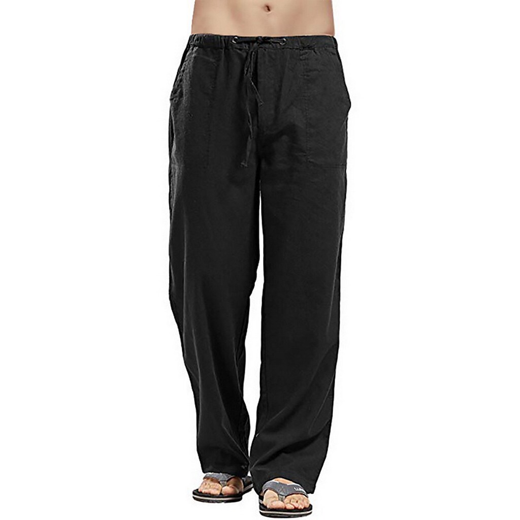 Men's  Beach  Casual Pants Pocket Drawstring Elastic Waistband Plain Comfort Breathable  Loose Pants 