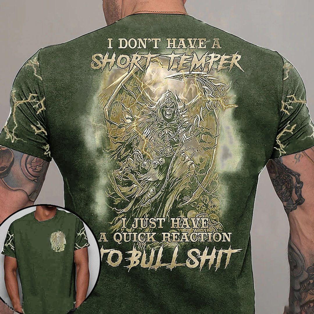 Bad Temper Skull Print Men's Short Sleeve T-Shirt