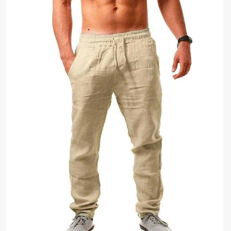 Men‘s Linen Blend Side Pockets Drawstring Pants