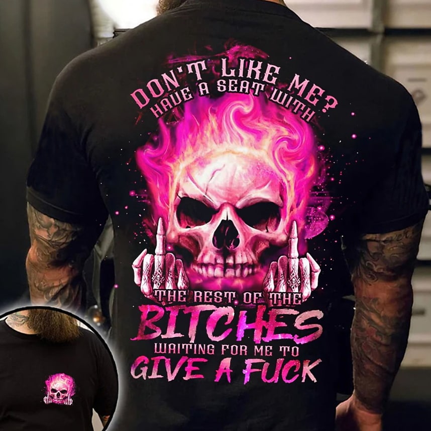 Don'T Like Me Pink Fire Skull Print Men'S Short Sleeve T-Shirt