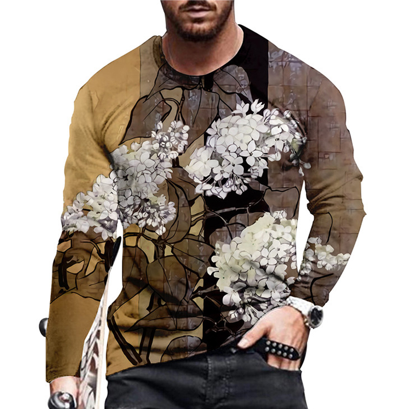 Men's Floral Plants Graphic Print Long Sleeve T-shirt