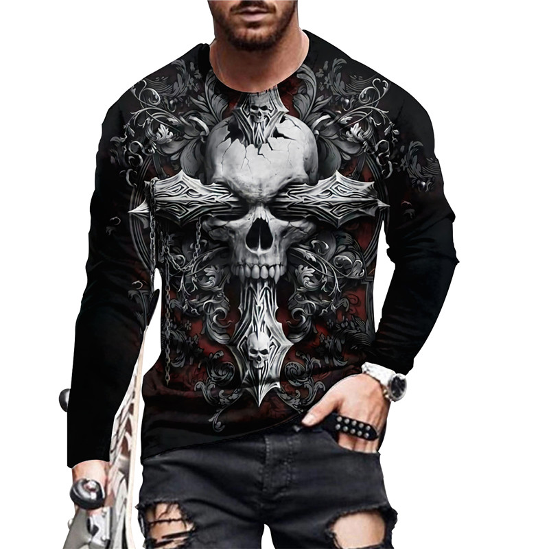 Men's Skull Print Long Sleeve T-shirt