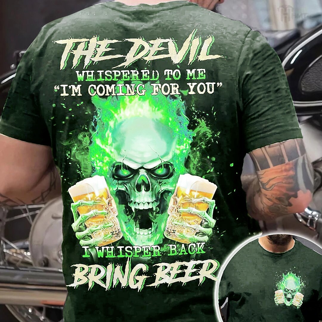 The Devil Whispers To Me Brings Beer Print Men'S Short Sleeve T-Shirt
