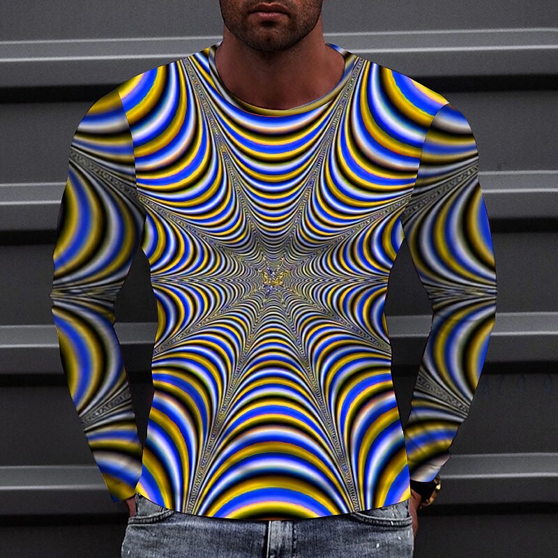 Men's T shirt 3D Print Optical Illusion Print Long Sleeve Street Tops ...