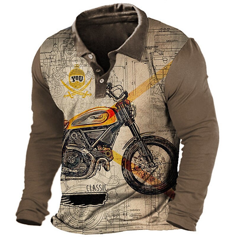 Men's 3D Print Motorcycle Print Long Sleeve T-shirt