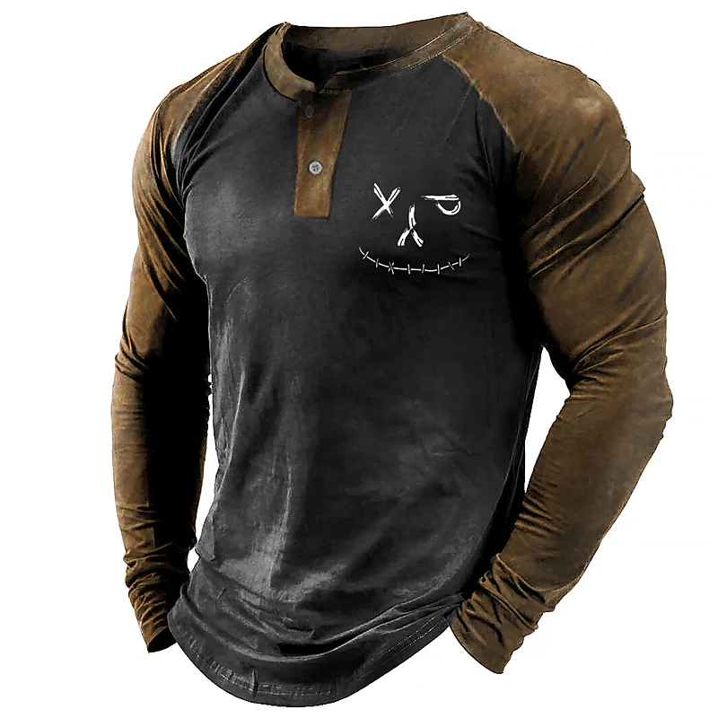 Men's Pullover Color Block Graphic Smile Face Patchwork Print Sweatshirts