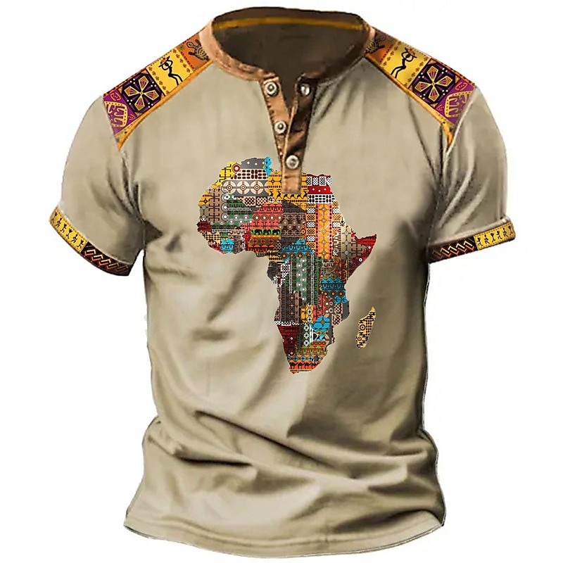 Men's Henley Shirt Graphic Tribal Henley Clothing Apparel 3D Print Outdoor Daily Short Sleeve Button-Down Print Designer Ethnic Comfortable
