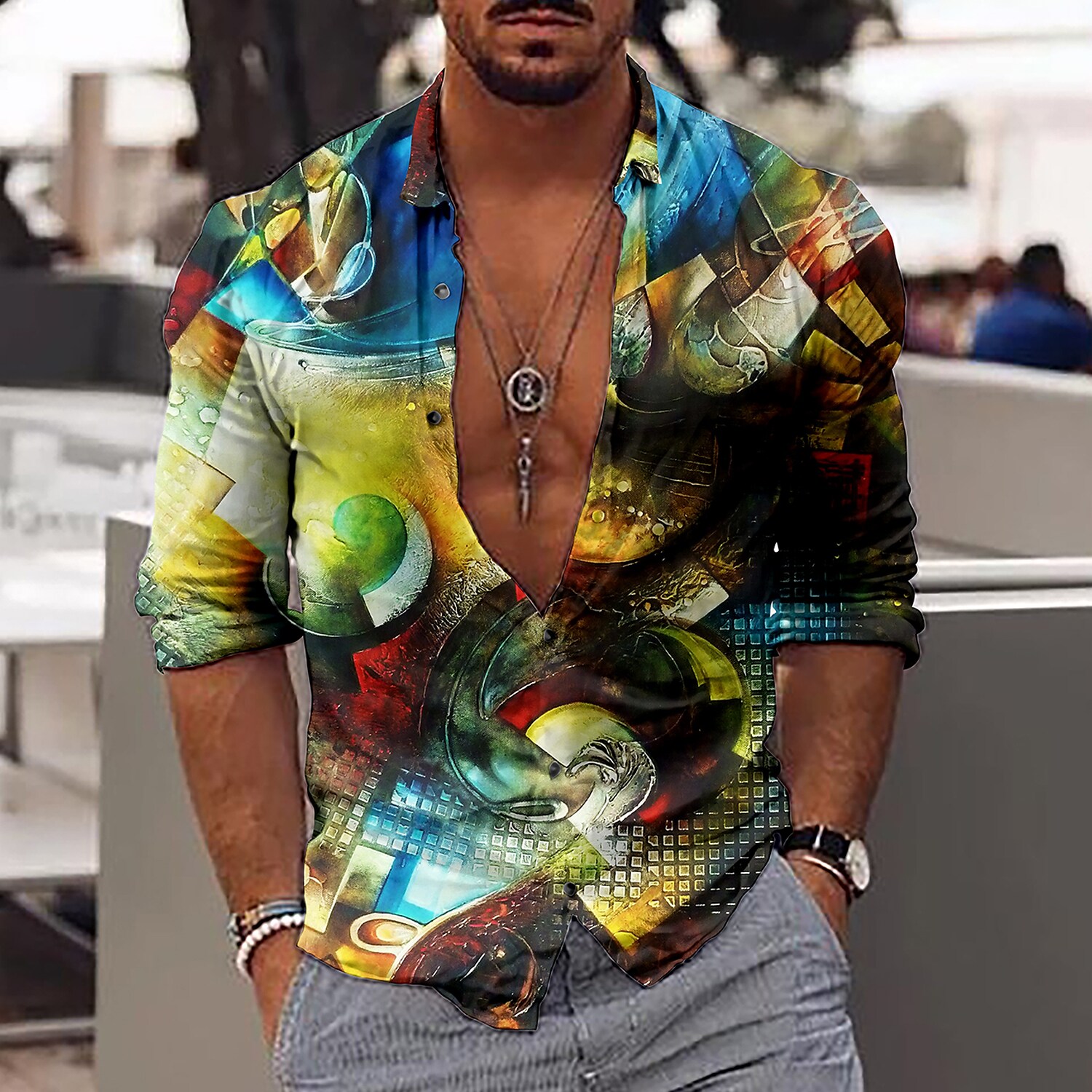 Men's Shirt 3D Print 3D 3D Print Button-Down Long Sleeve Street Tops ...