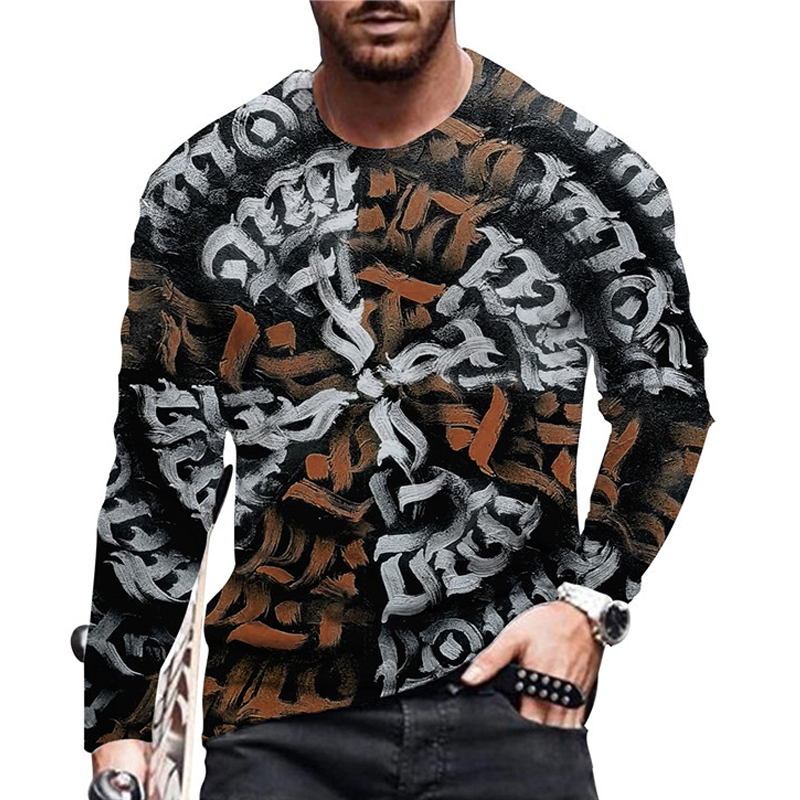 Men's Abstract Graphic Print Long Sleeve T-shirt