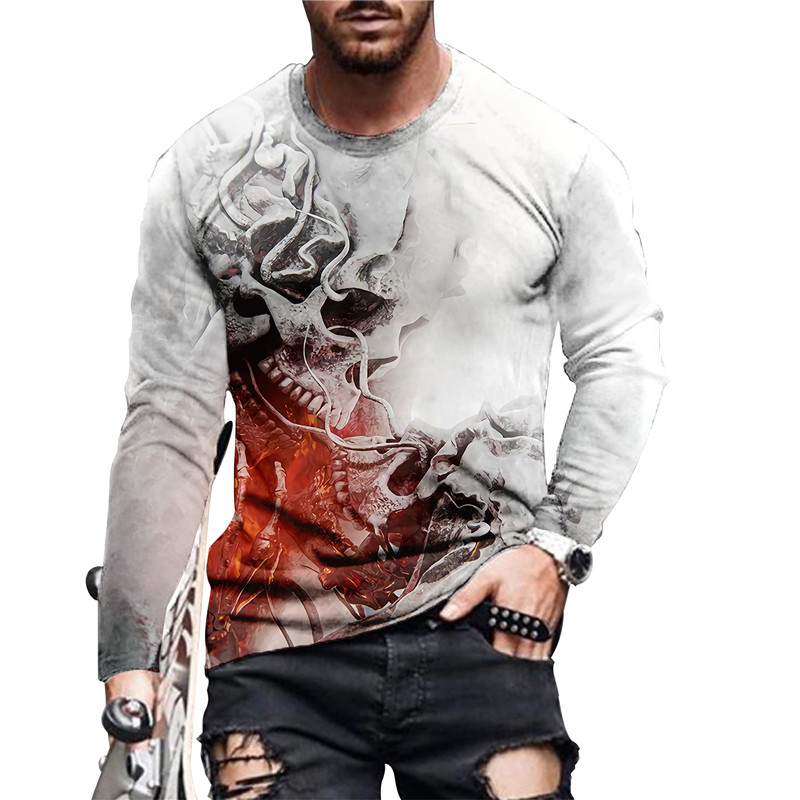 Men's Skull Skeleton Print Long Sleeve T-shirt