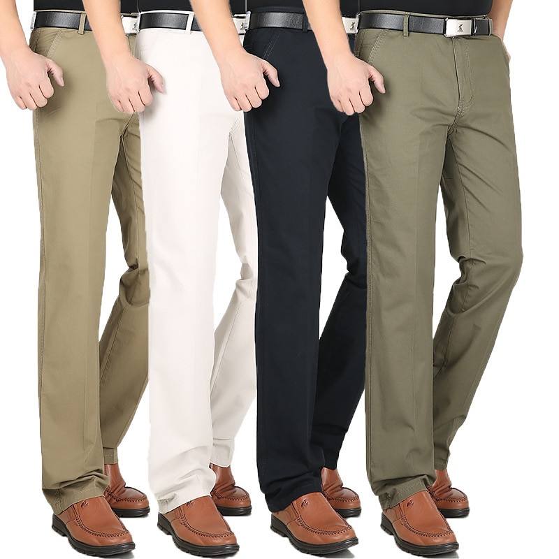 Men's Dress Pants Trousers Casual Pants Pocket Straight Leg Plain Comfort Breathable Full Length Wedding Casual Daily 100% Cotton Stylish Chic & Modern ArmyGreen Black High Waist Inelastic
