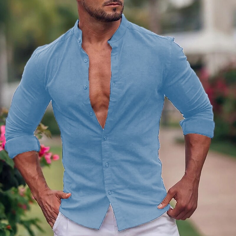 Men's Button Up Shirt Summer Shirt Casual Shirt Black White Blue Red &