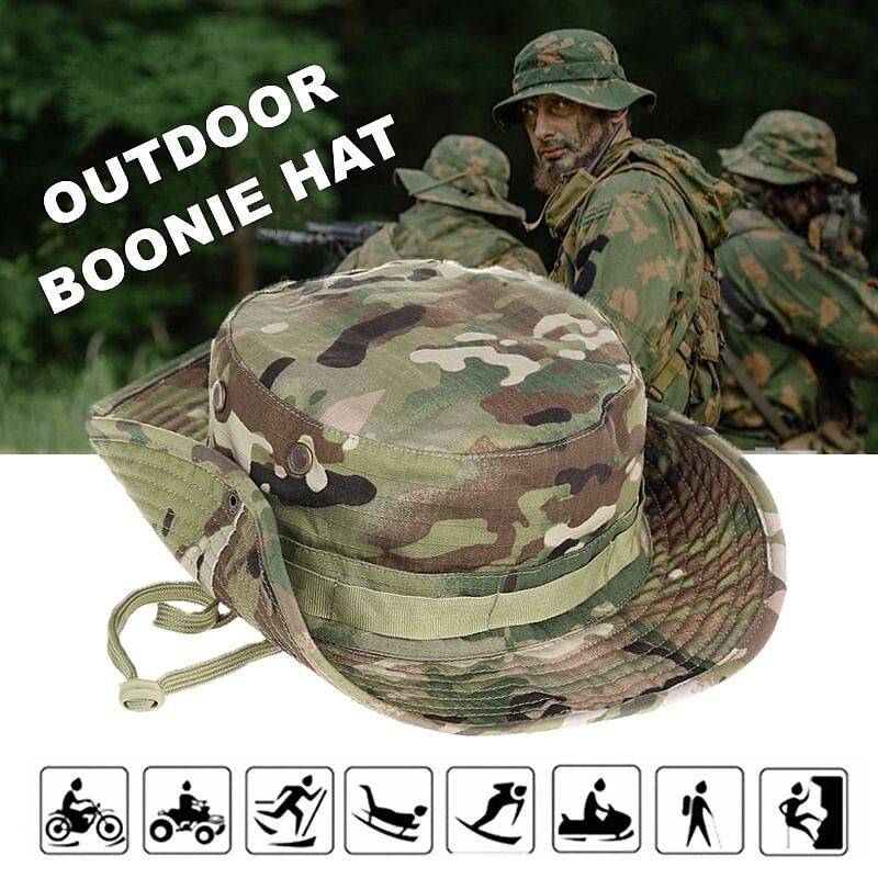 Men's Bucket Hat Sun Hat Fishing Hat Boonie hat Black Deep Blue 100% Cotton Travel Beach Outdoor Vacation Plain Camouflage Eye Protection