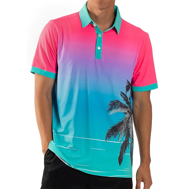Men's Polo Shirt Golf Shirt Button Up Polo Breathable Soft Short Sleeve Top Regular Fit Printed Summer Spring Gym Workout Golf Badminton