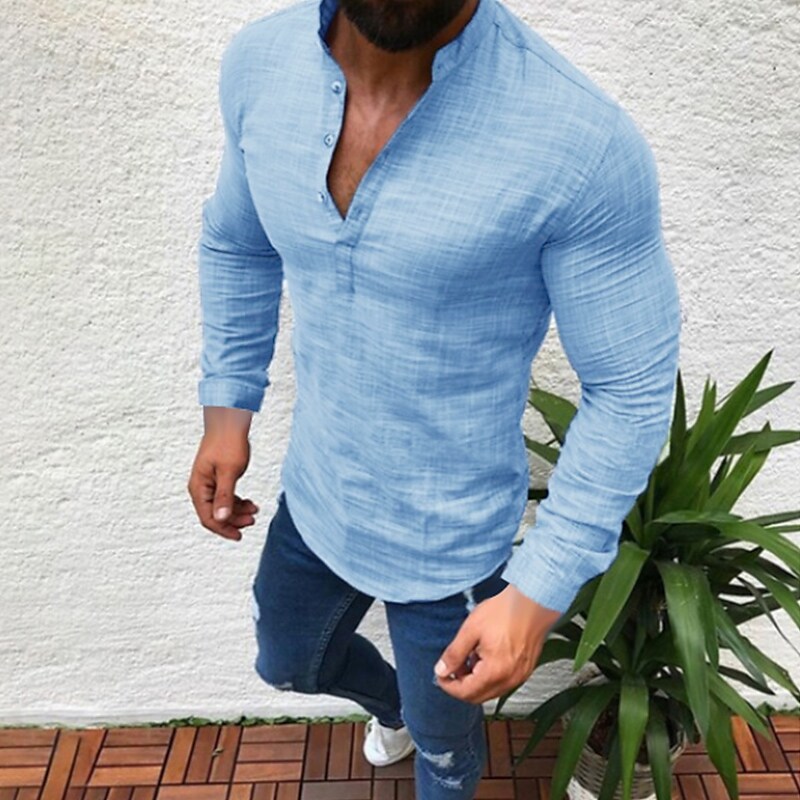 Men's solid color plus size long sleeves shirt