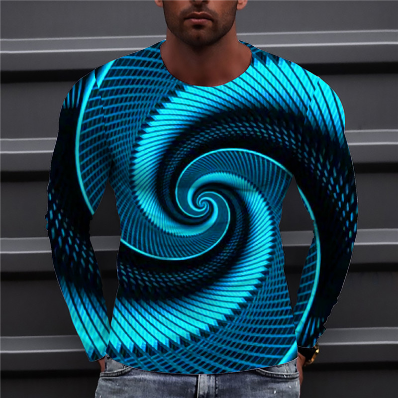 Men's Spiral Stripe Print Long Sleeve T-shirt